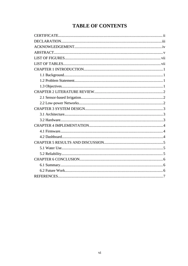 Table of contents with page numbers
