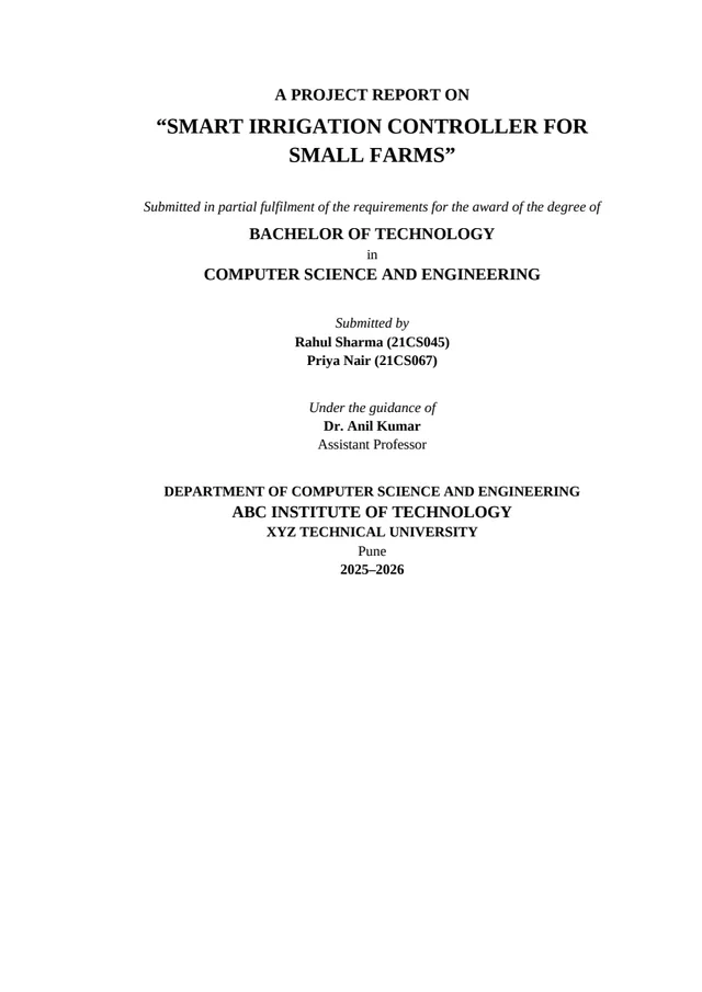 Cover page of the built project report
