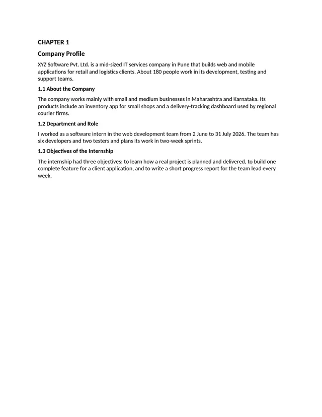 First page before the fix. A first draft: Calibri 11, single spacing, ragged right edge, headings on the left, no page numbers.