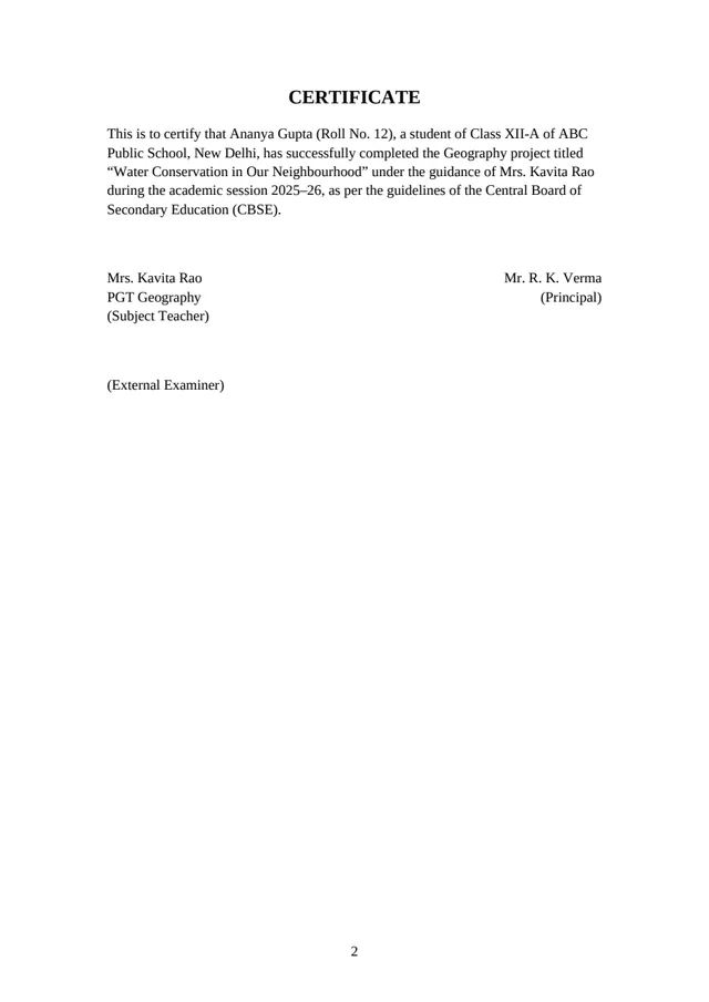 School project file: Teacher and principal side by side, the external examiner below.