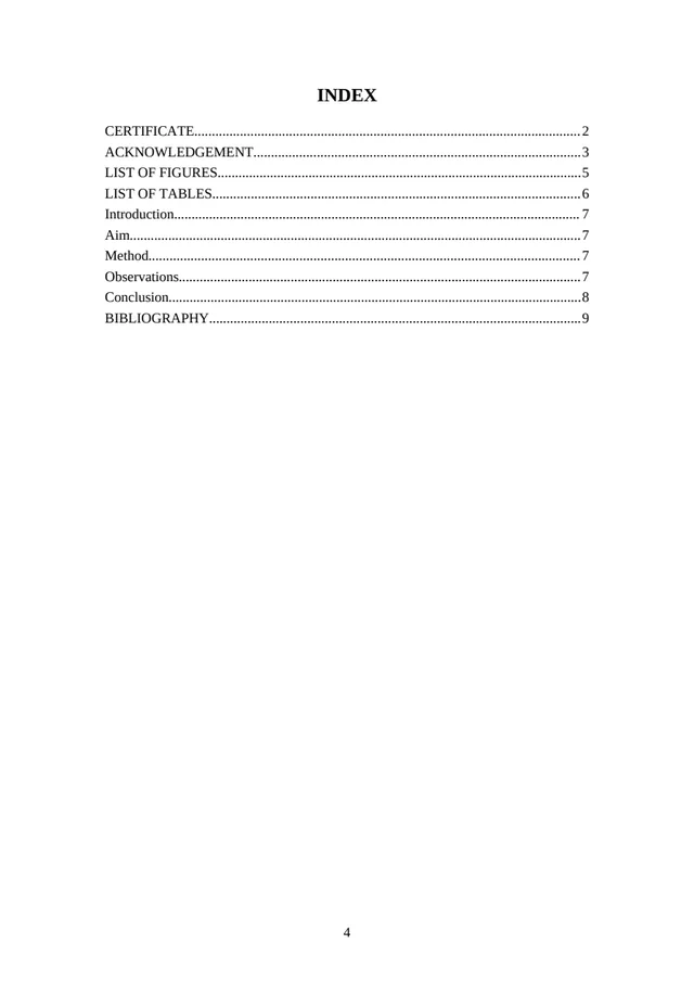 School project file: Every part from the certificate to the bibliography, with its page number.